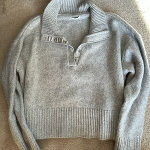 Sonoma Light Gray Ribbed Snap-Button Turtleneck Sweater